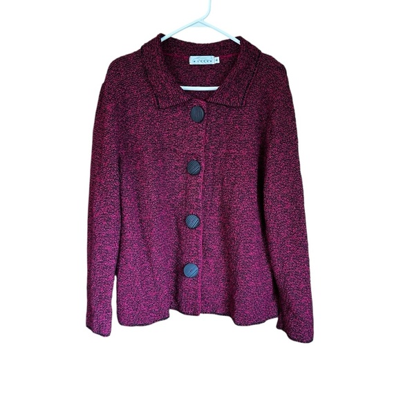 Willow Collared Button Down Cardigan Sweater Fuchsia Black S - Picture 2 of 8